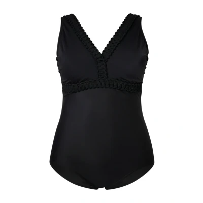 Abbildung von Ulla Popken Ribbon TRIM Badeanzug, Damen, Größe: 42, Black