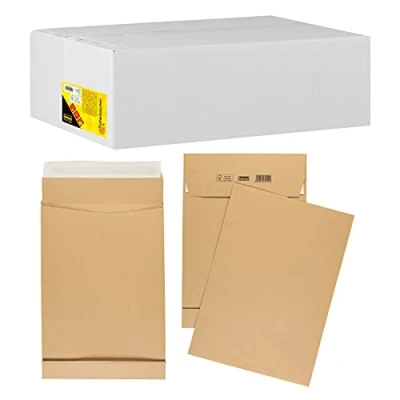 Abbildung von Idena 10250 Versandtaschen DIN C4, 100 Stück haftklebend, Faltentaschen mit 4 cm Bodenfalte, Umschläge ohne Fenster, aus 130 g/m² FSC Recycled Papier in Braun
