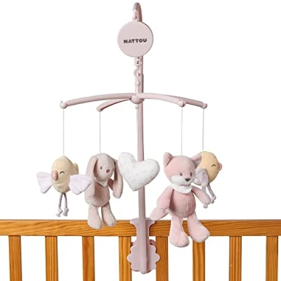 Abbildung von Nattou Mobile mit Spieluhr aus Polyester, Fuchs, Hase und Vogel, Sanftes Wiegelied &quot;La Le Lu&quot;, Ca. 65 x 31 cm, Alice Pomme, Rosa