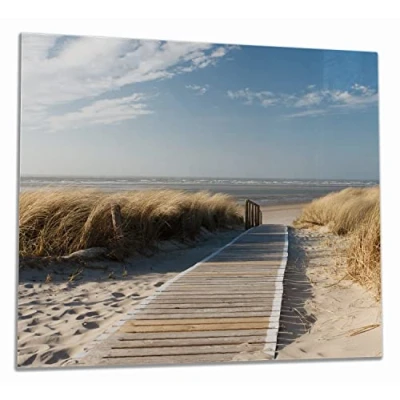 Abbildung von Wallario Herdabdeckplatte/Spritzschutz aus Glas, 1 teilig, 60x52cm, für Ceran und Induktionsherde, Auf dem Holzweg zum Strand