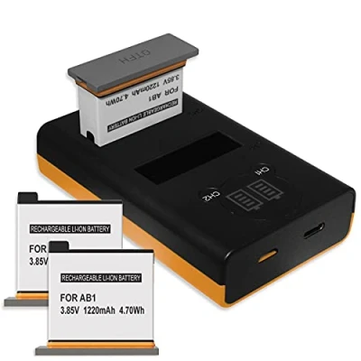 Abbildung von 3X Akku + Dual Ladegerät (USB, mit LCD) kompatibel Osmo AB1 für DJI Action Sportscam inkl. Micro USB Kabel (2 Akkus gleichzeitig ladbar)