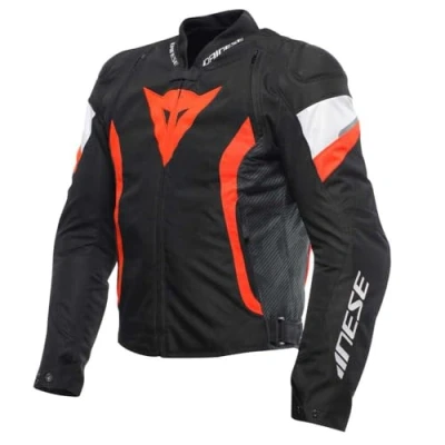 Abbildung von Dainese Avro 5 Tex Jacket, Stoff Motorradjacke mit Schulterprotektoren, Mann, Schwarz/Fluo Rot/Weiß, 48