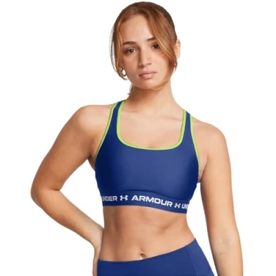 Abbildung von Under Armour Crossback MID BRA Sportbh mit mittlerer Stützkraft, Damen, Größe: Large, Tech blue/retro green/white