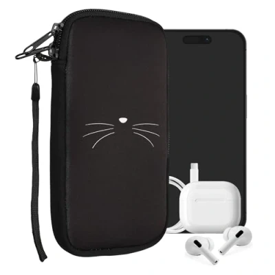 Abbildung von kwmobile Handytasche für Smartphones XXL 7&quot; Neopren Handy Tasche Hülle Cover Case Schutzhülle Katze MIAU Weiß Schwarz 17,7 x 8,5 cm Innenmaße