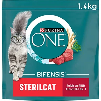 Abbildung von PURINA ONE BIFENSIS STERILCAT Katzenfutter trocken für sterilisierte Katzen, reich an Rind, 6er Pack (6 x 1,4kg)