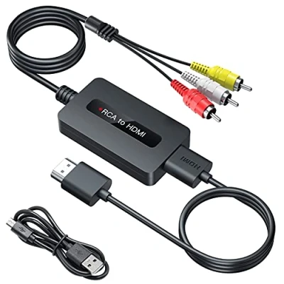 Abbildung von SUNNATCH RCA auf HDMI Konverter Kabel mit und Kabel, Männlich zu Adapter, Composite CVBS AV Konverter, Full HD 720P/1080P Ausgang