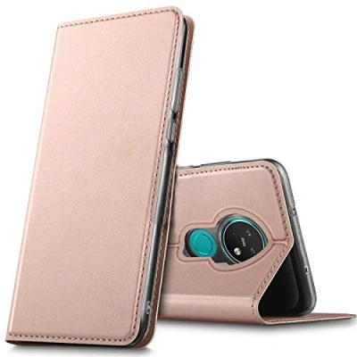 Abbildung von Verco Handyhülle für Nokia 7.2, Premium Handy Flip Cover 7.2 Hülle [integr. Magnet] Book Case PU Leder Tasche, Rosegold