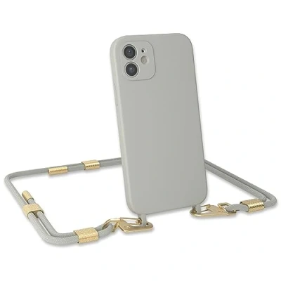 Abbildung von EAZY CASE Handykette Silikon mit Clips 2 in 1 kompatibel iPhone 12 Handyhülle Umhängeband, Handykordel Silikon, Hülle Band, Kette für Smartphone, Taupe Matt Gold
