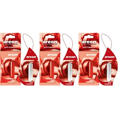 Abbildung von AREON Liquid Lufterfrischer Auto Duft Anti Tabak Autoduft Duftflakon Parfüm Flakon Aufhängen Hängend Anhänger Spiegel Rot 5ml 3D (Anti Tobacco Pack x 3)