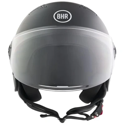 Abbildung von BHR Helm Demi Jet 834 Flow Sommer Rollerhelm Homologiert ECE 22.06 mit 16 Belüftungslöchern Vespa Kratzfestem Visier und Mikrometrischer Auslösung Mattschwarz XS