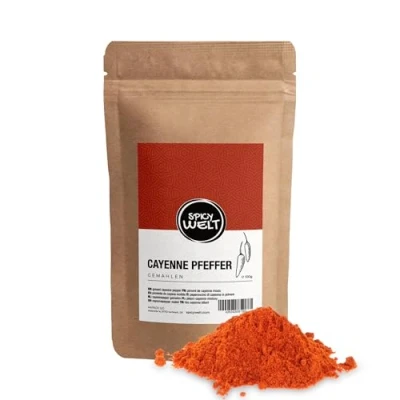 Abbildung von Spicy Welt Cayennepfeffer Gemahlen (100g) Cayenne Pfeffer Pulver für Chili Con Carne, Saucen &amp; Dips Scharf, Intensiv Wärmend 100% Naturrein, Ohne Zusätze