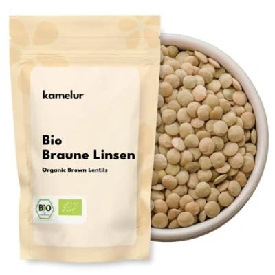 Abbildung von Kamelur 500g BIO braune Linsen getrocknet getrocknete Hülsenfrüchte, Tellerlinsen in biologisch abbaubarer Verpackung