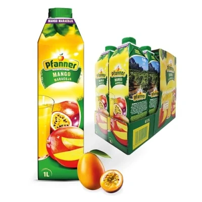 Abbildung von Pfanner Mango Maracuja Nektar (8 x 1 l) 25% Fruchtgehalt exotisches Getränk im Vorratspack mit Vitamin C