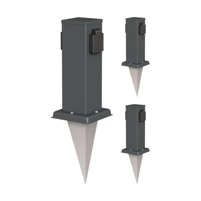 Abbildung von ledscom.de 3 Stück Garten Steckdosen Säule Polly mit Erdspieß für außen, IP44, 2 Fach, anthrazit, eckig, 27cm
