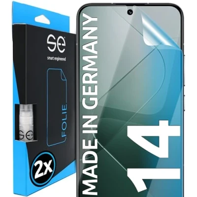 Abbildung von S.E für Xiaomi 14 Schutzfolie 2x Folien im SET aus Deutschland, kinderleichte Installationshilfe, staubfrei und blasenfrei, mi Folie TPU Material, Full Screen, 100% Passgenau HD Klar