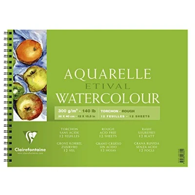 Abbildung von Clairefontaine 96362C Spiralalbum / Block mit Doppelspirale Etival Aquarellpapier Torchon, 12 Blatt 300g, 30x40 cm, 100% Zellulose, Studienqualität, für Einsteiger und Hobbykünstler, Weiß, 1