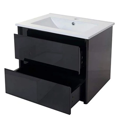 Abbildung von Mendler Waschbecken + Unterschrank HWC B19, Waschtisch Badezimmer, Hochglanz 50x60cm schwarz
