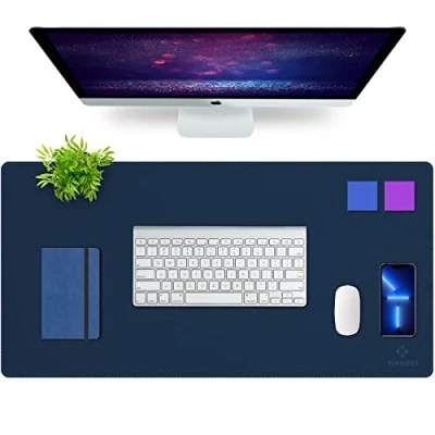 Abbildung von Upgrade Knodel Tischunterlage, Schreibtischunterlage, 80cm x 40cm PVC Leder Laptop wasserdichte Schreibunterlage für Büro oder Heimbereich, doppelseitig (Dunkelblau)