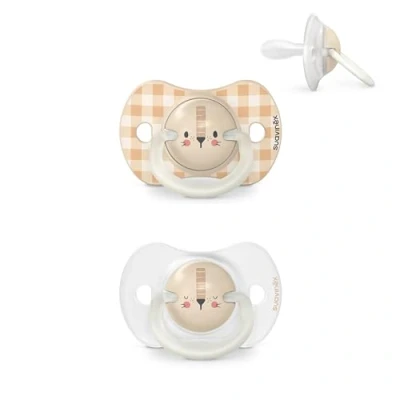 Abbildung von Suavinex, Night&amp;Day Schnuller für Babys von 0 6 Monaten, Neugeborene, Leuchtend im Dunkeln Babyschnuller, mit Physiologischem Sauger SX Pro aus Silikon, Symmetrisch, Beige, 2er Pack