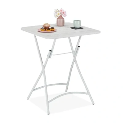 Abbildung von Relaxdays Balkontisch, klappbarer Gartentisch, H x B T: 74 59 cm, wetterfester Campingtisch, Klapptisch, weiß
