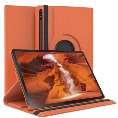 Abbildung von EAZY Case Tablet Hülle für Samsung Galaxy Tab S8+ / 5G Schutzhülle 12.4 Zoll Smart Cover Rotationcase zum Aufstellen Klapphülle 360 drehbar mit Standfunktion Tasche Kunstleder Orange