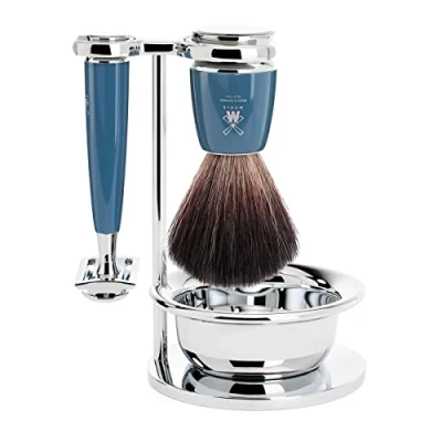 Abbildung von Mühle Rytmo Safety Razor Shaving Set Black Fiber Resin Petro Blue