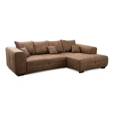 Abbildung von Cavadore Ecksofa Mavericco / XXL Eckcouch Inkl. Rückenkissen und Zierkissen Longchair rechts Industrial Style 285 x 69 170 (BxHxT) Mikrofaser Braun