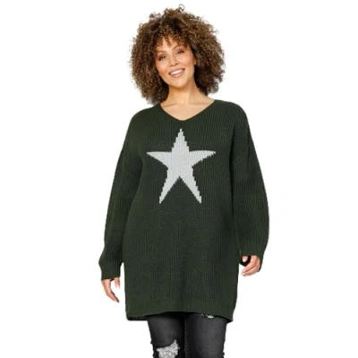 Abbildung von MIAMODA Strickpullover Long Pullover großer Stern V Ausschnitt Langarm