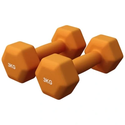Abbildung von GORILLA SPORTS® Hanteln Set Neopren, 2 x 3 kg, Gusseisen, Orange Hexagon Kurzhanteln, Hantelset, Hantel Gewichte, Kurzhantelset für Pilates, Frauen, Männer, Fitness, Aerobic, Gymnastik