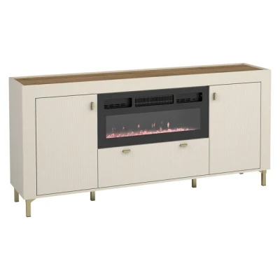 Abbildung von MIRJAN24 Kommode Mossa 2D1S MO07 mit Kamin (mit zwei Drehtüren und Schublade), Realistische LED Flamme, 177x40x84 cm