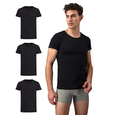 Abbildung von Burnell &amp; Son Herren T Shirt 3er Pack Rundhals Unterhemd Stretch Kurzarm Männer aus Baumwolle Basic Slim Fit Schwarz 3XL