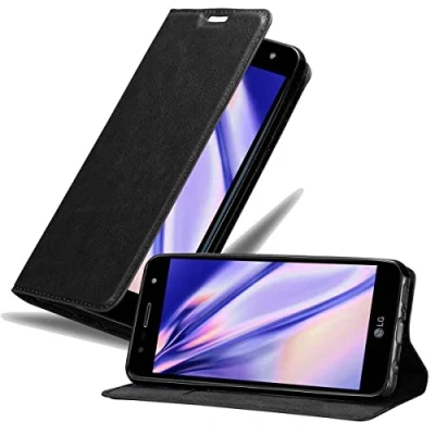 Abbildung von Cadorabo Hülle kompatibel mit LG X Power 3 aus Premium Kunst Leder Flip Klappbare Stoßfeste Magnetische [Standfunktion] [Kartenfächern] Cover für Tasche in Schwarz