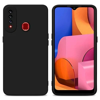 Abbildung von Cadorabo Hülle kompatibel mit Samsung Galaxy A20s Schutzhülle TPU Silikon Case Liquid Design Kameraschutz Slim Kratzfest Weiche Gummi Rundumschutz für in Schwarz