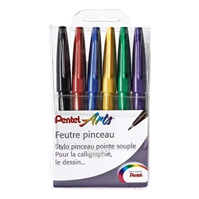 Abbildung von Pentel Funny Filzstifte mit weicher Spitze, für Kalligraphie und Skizzen, farblich sortiert, 6 Stück