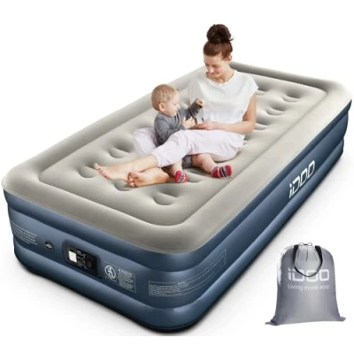 Abbildung von iDOO Luftmatratze, Luftbett mit Integrierter Luftpumpe, Schnelles Aufblasen und Luftablassen in 3 Minuten Aufblasbare Matratze, für Campingausflüge,Familienurlaube 99x188x38cm, max 250 kg, Einzel