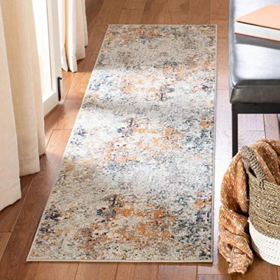 Abbildung von SAFAVIEH Modern Teppich für Wohnzimmer, Esszimmer, Schlafzimmer Madison Collection, Kurzer Flor, Grau und Beige, 61 X 244 cm