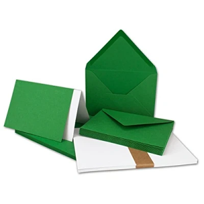 Abbildung von 50x Faltkarten Set DIN A6/C6 mit Brief Umschlägen in Tannengrün inklusive Einleger 14,8 x 10,5 cm Premium Qualität FarbenFroh