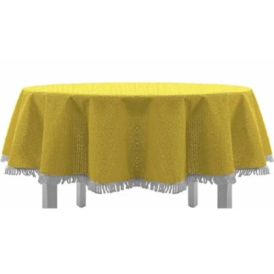 Abbildung von EXKLUSIV HEIMTEXTIL Gartentischdecke mit Fransen Tischdecke rund oval eckig Classic 150x210 cm gelb