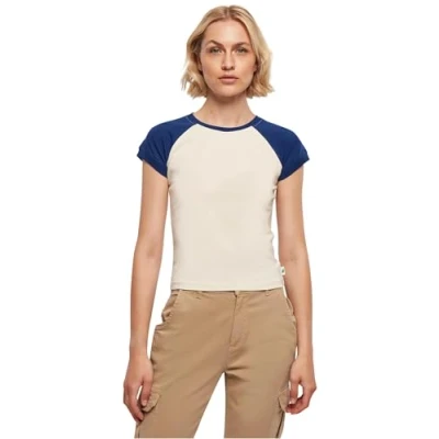 Abbildung von Urban Classics Stretch Retro Baseball Tshirt print, Damen, Größe: Small, Whitesand spaceblue
