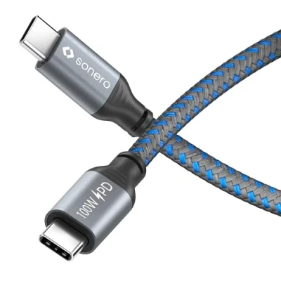 Abbildung von Sonero® USB C auf Ladekabel, Handy Schnellladekabel C, Kabel Typ 2.0, 100W PD, grau/blau, 0,50m