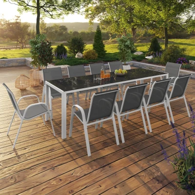 Abbildung von IDMarket Gartenmöbel Set Madrid Tisch 240 cm und 10 Stühle stapelbar weiß grau