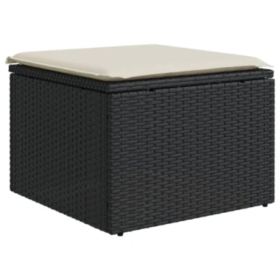 Abbildung von vidaXL Hocker Gartenhocker mit Kissen Schwarz 55x55x37 cm Poly Rattan (1 St)