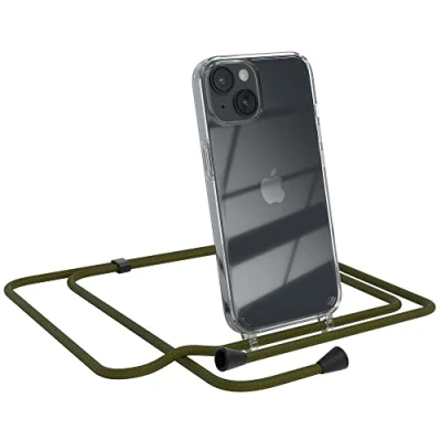 Abbildung von EAZY CASE Handykette kompatibel mit iPhone 14 Handyhülle Umhängeband, Handykordel Schutzhülle, Silikonhülle, Hülle Band, Stylische Kette für Smartphone, Grün Clips Schwarz