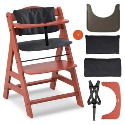 Abbildung von hauck Hochstuhl Alpha Plus inkl. Tablett &amp; Sitzpolster Mitwachsender Babystuhl aus Holz, Kinderhochstuhl ab 6 Monate, verstellbar Cork