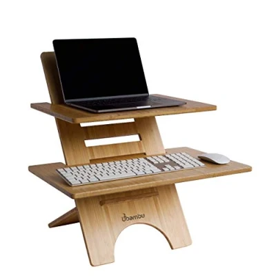 Abbildung von Ubambu Ständer Höhenverstellbarer Schreibtisch Standing Desk Schreibtischaufsatz Stehpult Höhenverstellbar Stehschreibtisch Aufsatz Hergestellt Aus 100% Bambus Für Tisch Erhöhung Büro