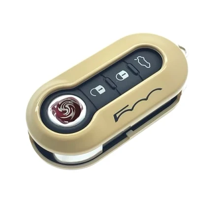 Abbildung von Nordecco Fiat 500 Schlüsselhülle passend für 500C 500L Abarth Grande Punto Brava Panda Stilo Linea 3 Tasten Schlüssel Flip (Ecru Beige)