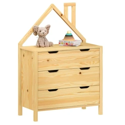Abbildung von IDIMEX Kommode ELANO in Hausform Kiefer aus massivem Kiefernholz, 3 große Schubladen, Kinderzimmer Aufbewahrung, Kleiderschrank, möbel, Schubladenkommode