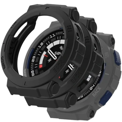 Abbildung von Msiall Mit Gehärtetes Glas Displayschutz Schutzhülle Kompatibel für Amazfit Active Edge,Hard PC Rundum Ultradünne Blasenfreie Gegen Kratzer Schwarz [2 Stück]