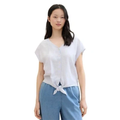 Abbildung von TOM Tailor Denim MIT Knotendetail Bluse, Damen, Größe: Large, Light blue white small stripe
