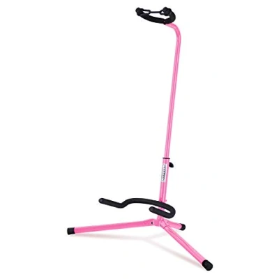 Abbildung von Classic Cantabile Gitarrenständer Universal für Konzertgitarre, Westerngitarre, E Gitarre, Bass Gepolsterte Auflage Klappbarer Pink
